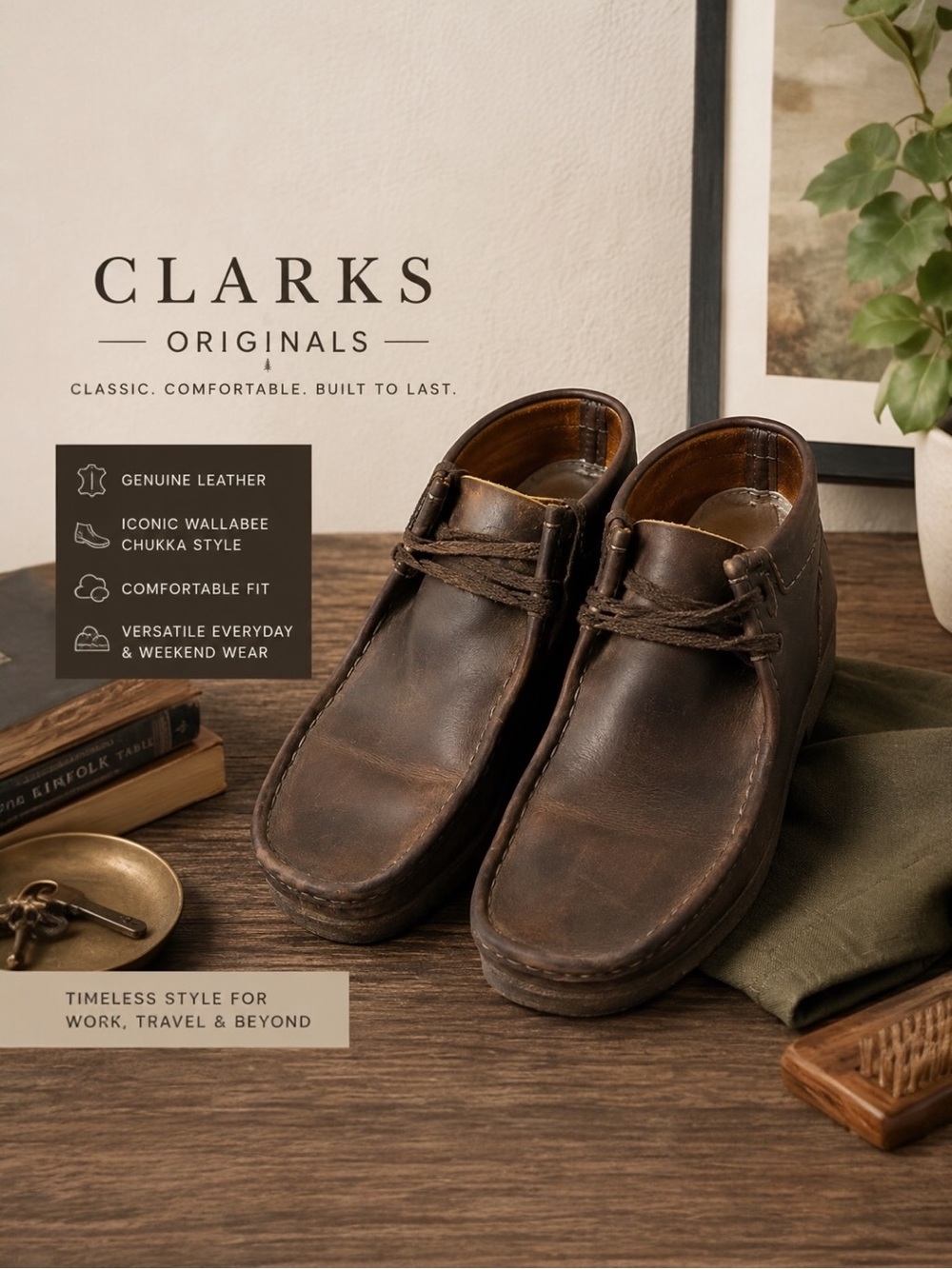 Clarks Originals Wallabee Boot Men 10.5 Brown Distressed Leather Moc Toe Lace Up